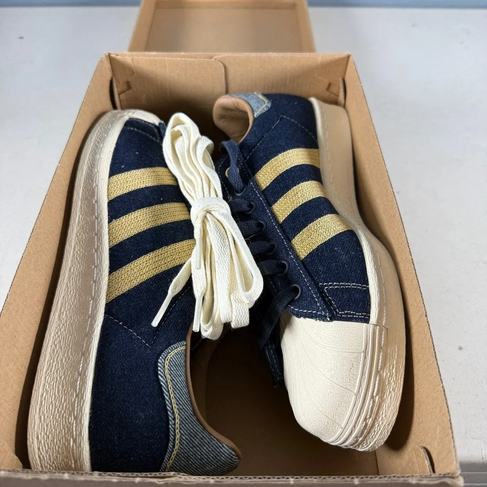 Adidas Superstar Denim‎ Navy Gold Indigo Shell Toe Sneakers GX6351 Size 8 - Picture 9 of 9